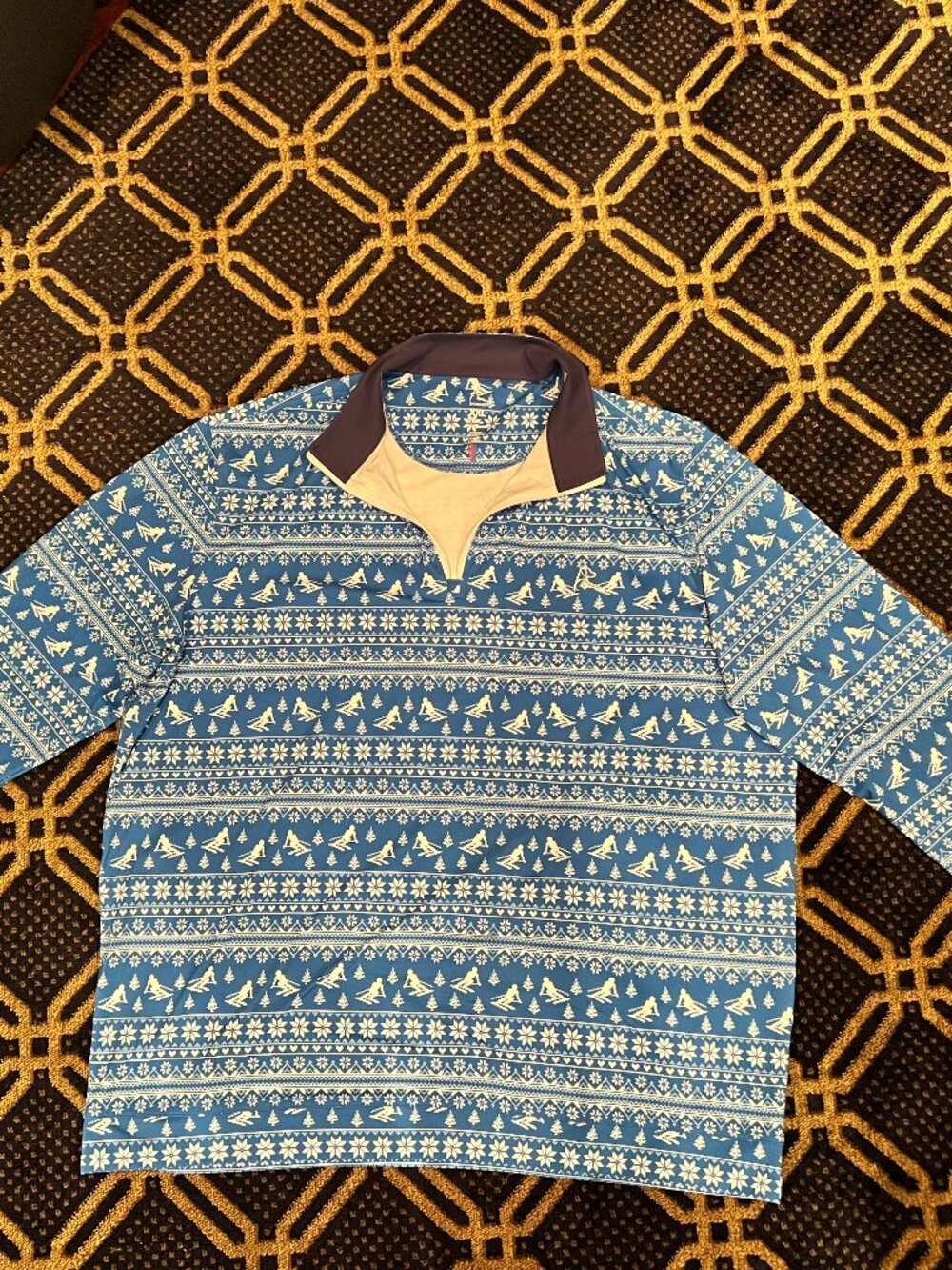 Rhoback Men’s XXL Blue Ski Snowflake Performance Long Sleeve Polo Golf Shirt